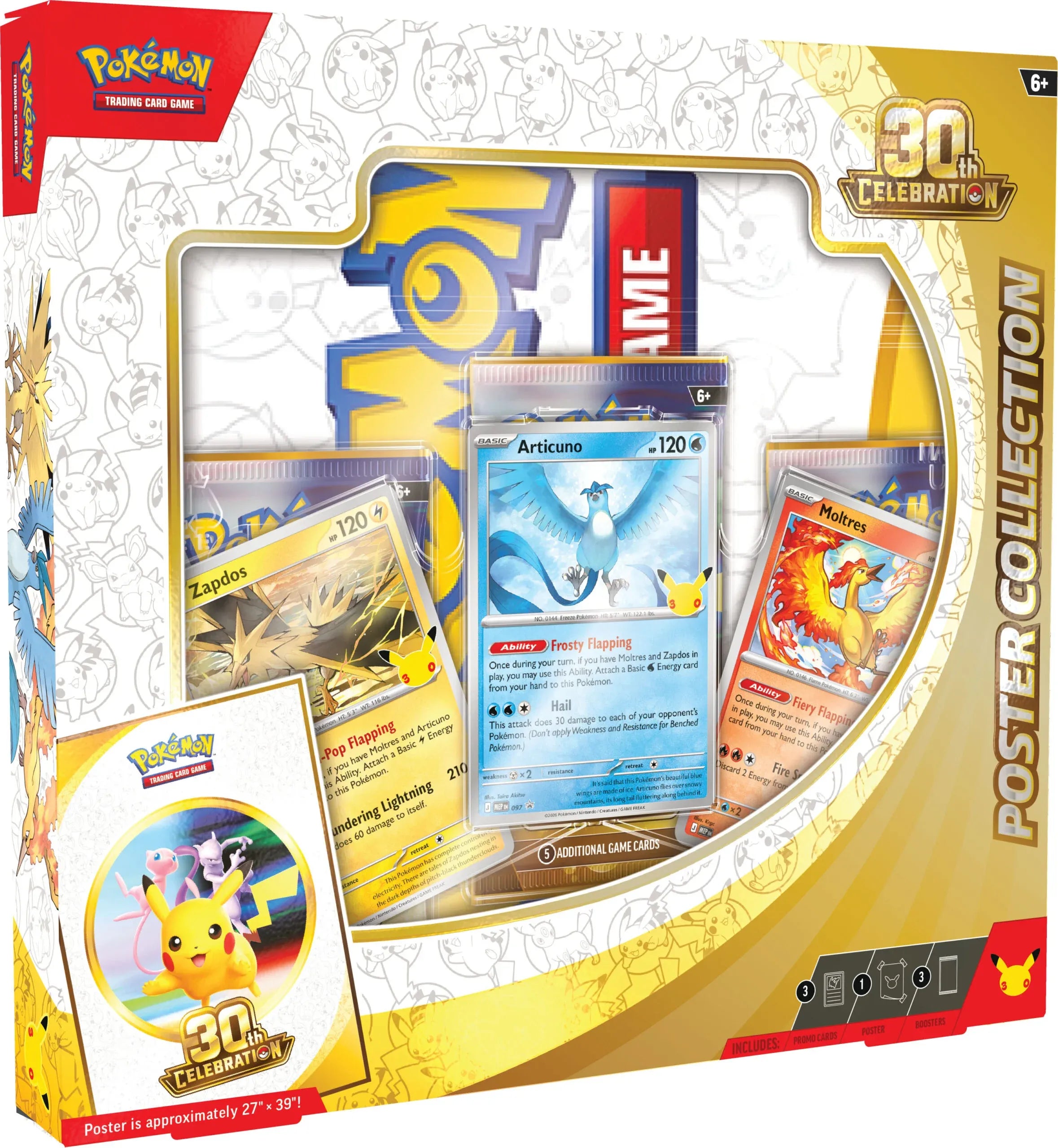 Pokémon 30° anniversario - Collezione con Poster Zapdos, Moltres, Articuno - DraKarta TCG Store
